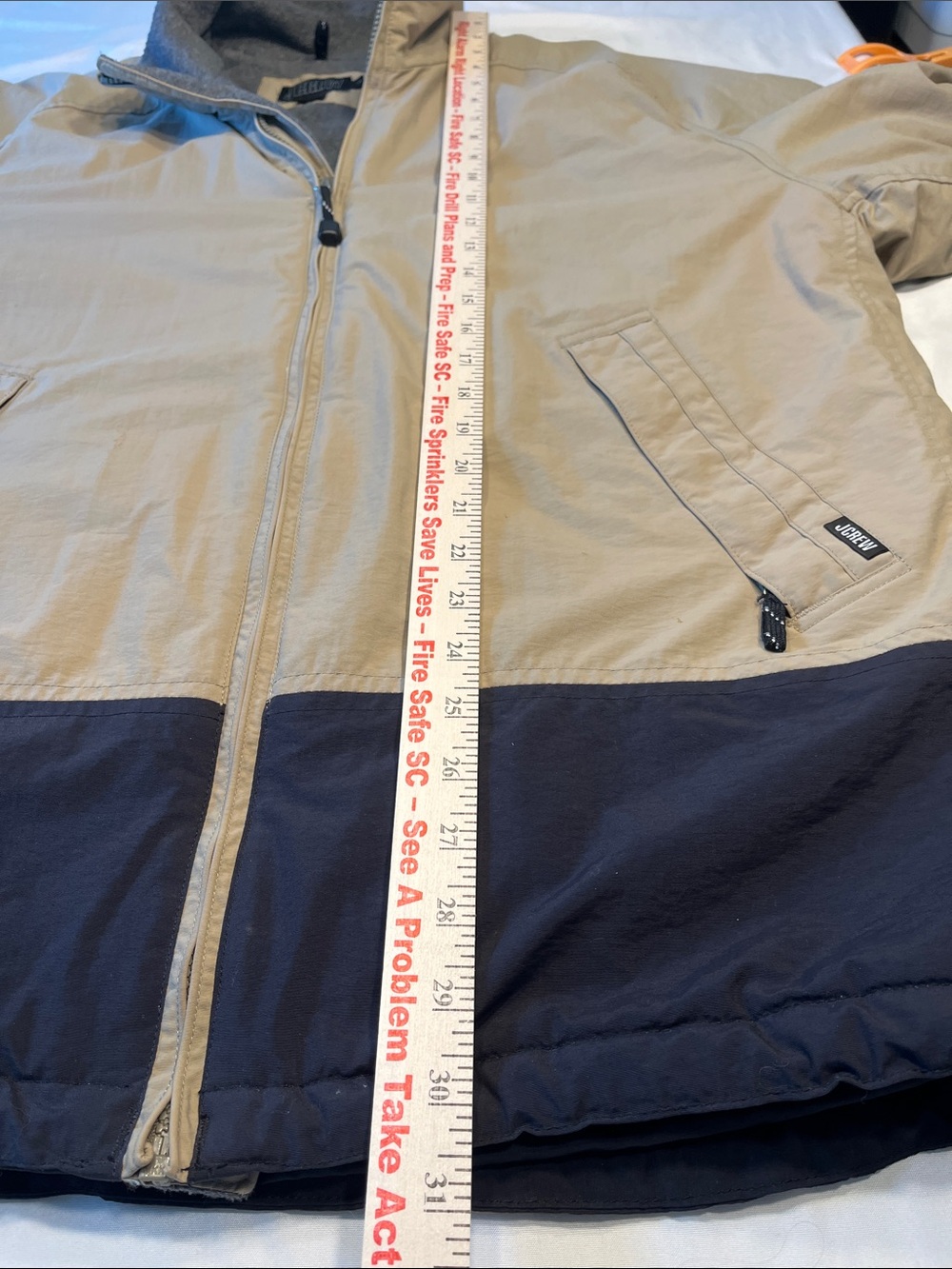 Vintage J.Crew Fleece Lined Jacket Mens Large Tan Navy Full Zip Windbreaker Coat - Picture 5 of 8